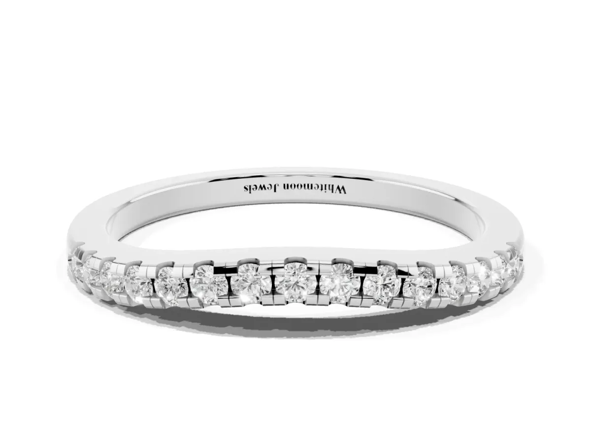 Pavé Round Diamond Curved Band with Shared Prong Setting Platinum