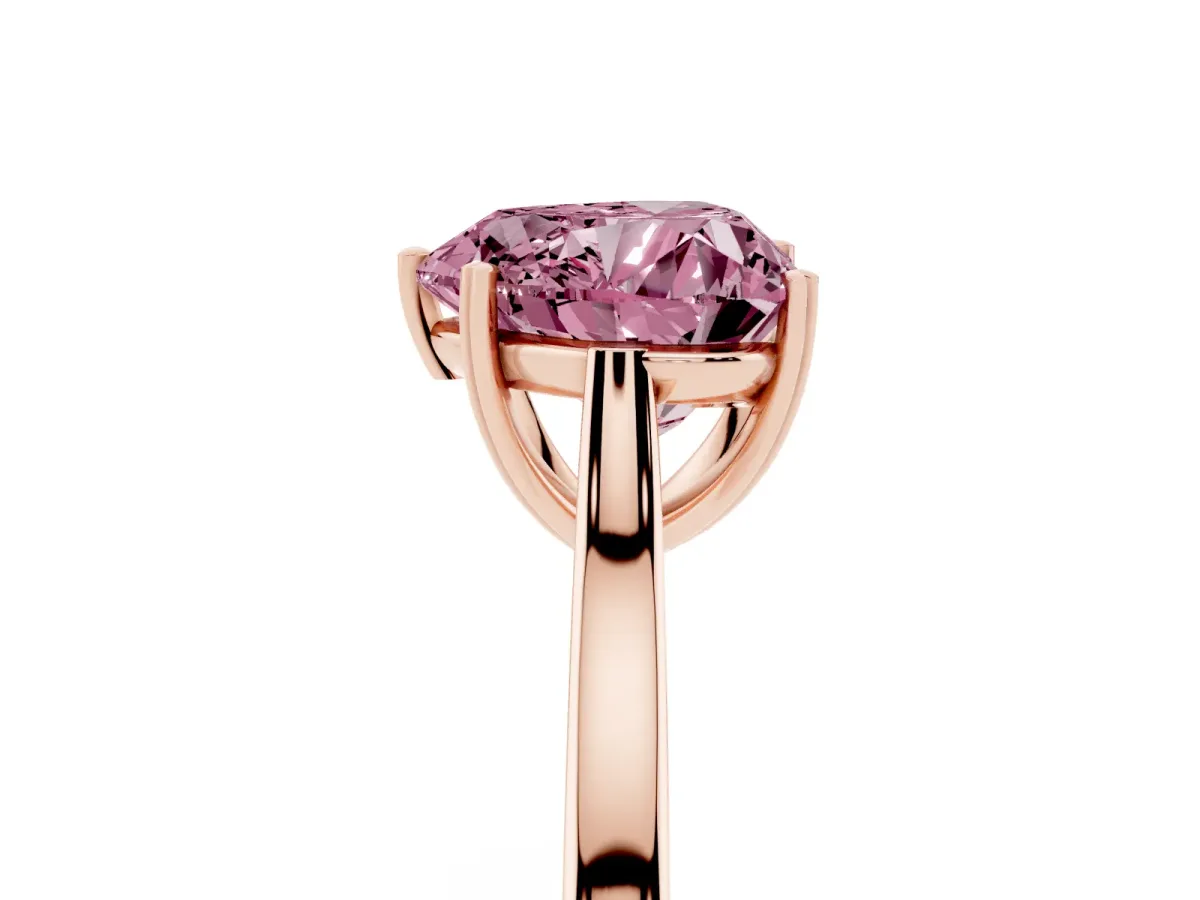 Fancy Pink Heart Cut Solitaire Heart Prong Engagement Ring with Tapered Band Rose gold