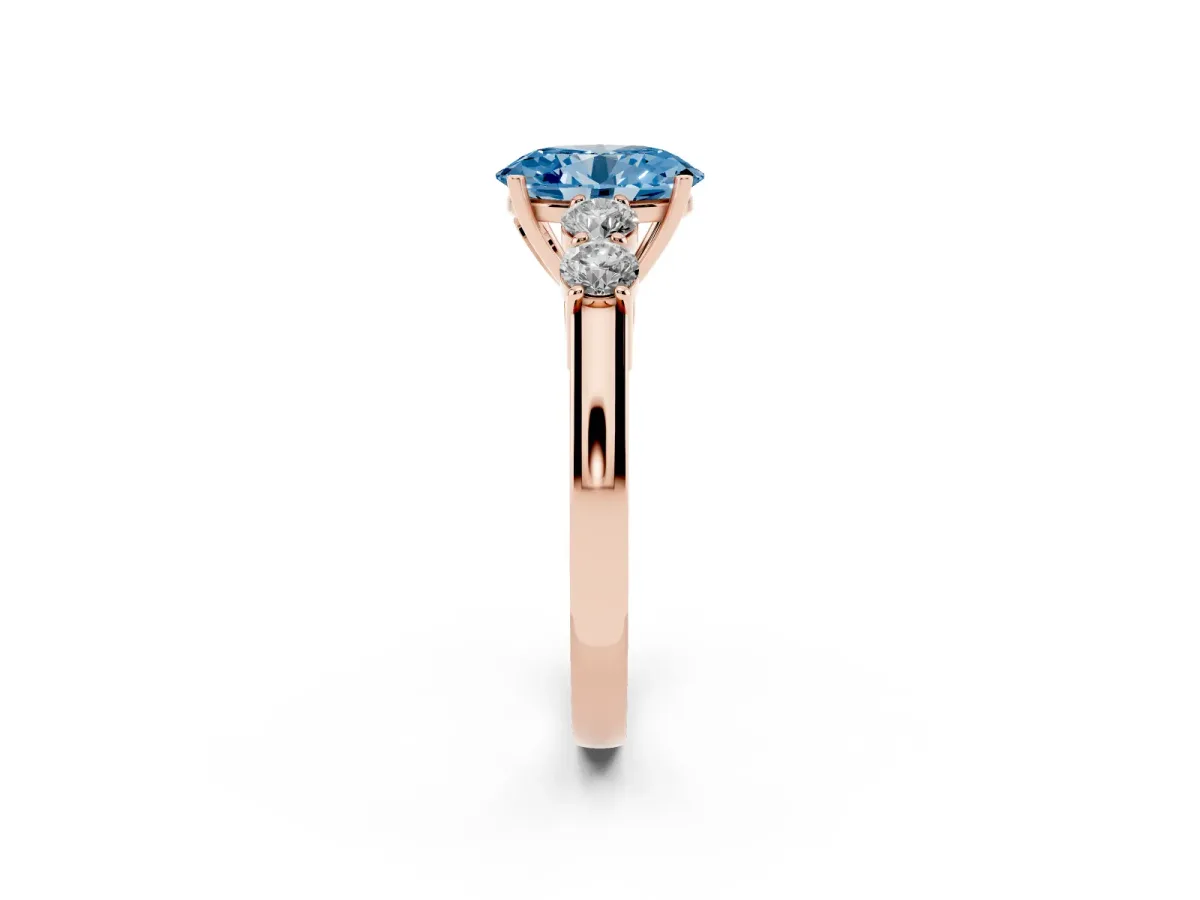 Fancy Blue Oval Cut Cut Diamond Five-Stone Prong Set White Gold Ring Rose gold