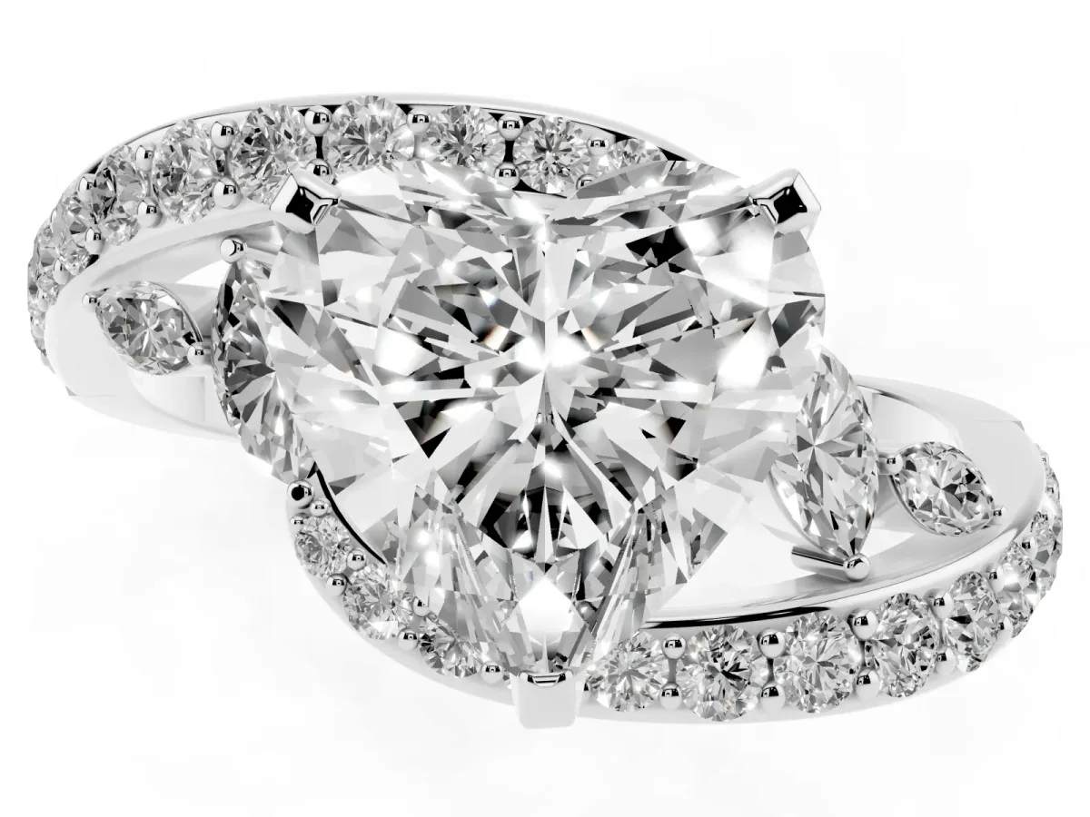 Heart Cut Solitaire with Pavé Twist Band and Four-Prong Setting Silver