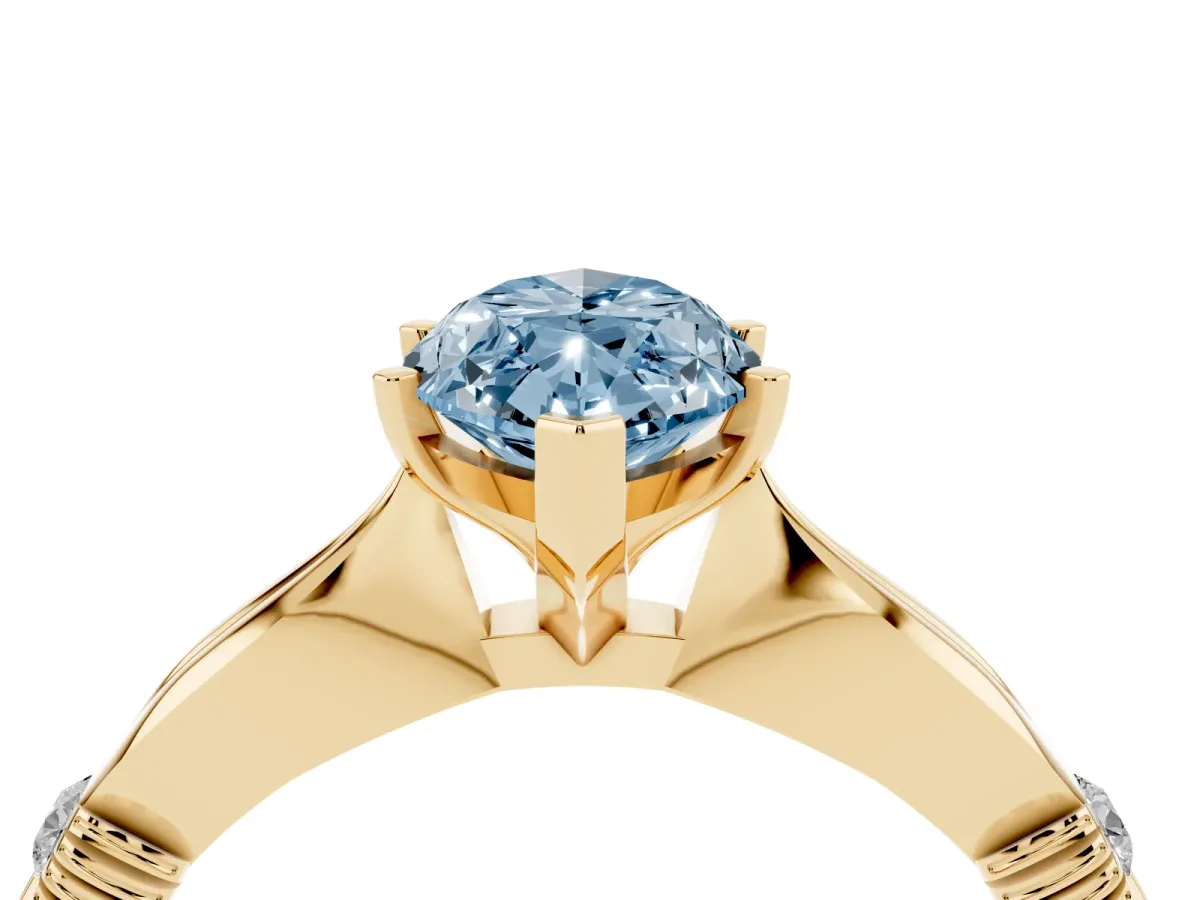 Fancy Blue Marquise Cut Solitaire Diamond Twisted Band with Four-Prong Setting Yellow gold