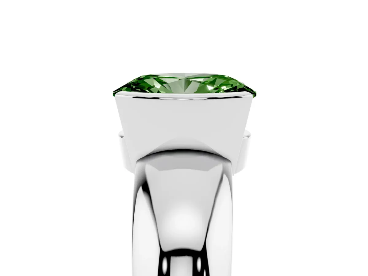 Fancy Green Oval Cut Solitaire Tension Set Diamond Ring with Wide Band Silver