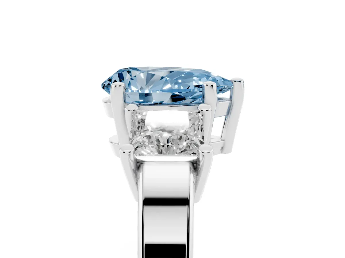 Fancy Blue Three-Stone Pear Cut Cut Solitaire Ring with Prong Setting White gold