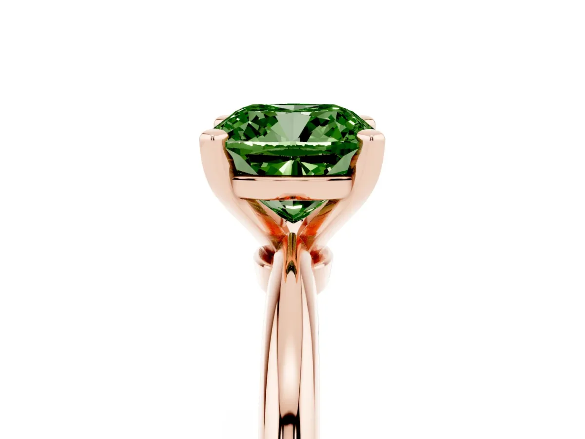 Fancy Green Cushion Cut Diamond Solitaire Ring with Prong Setting and Classic Band Rose gold
