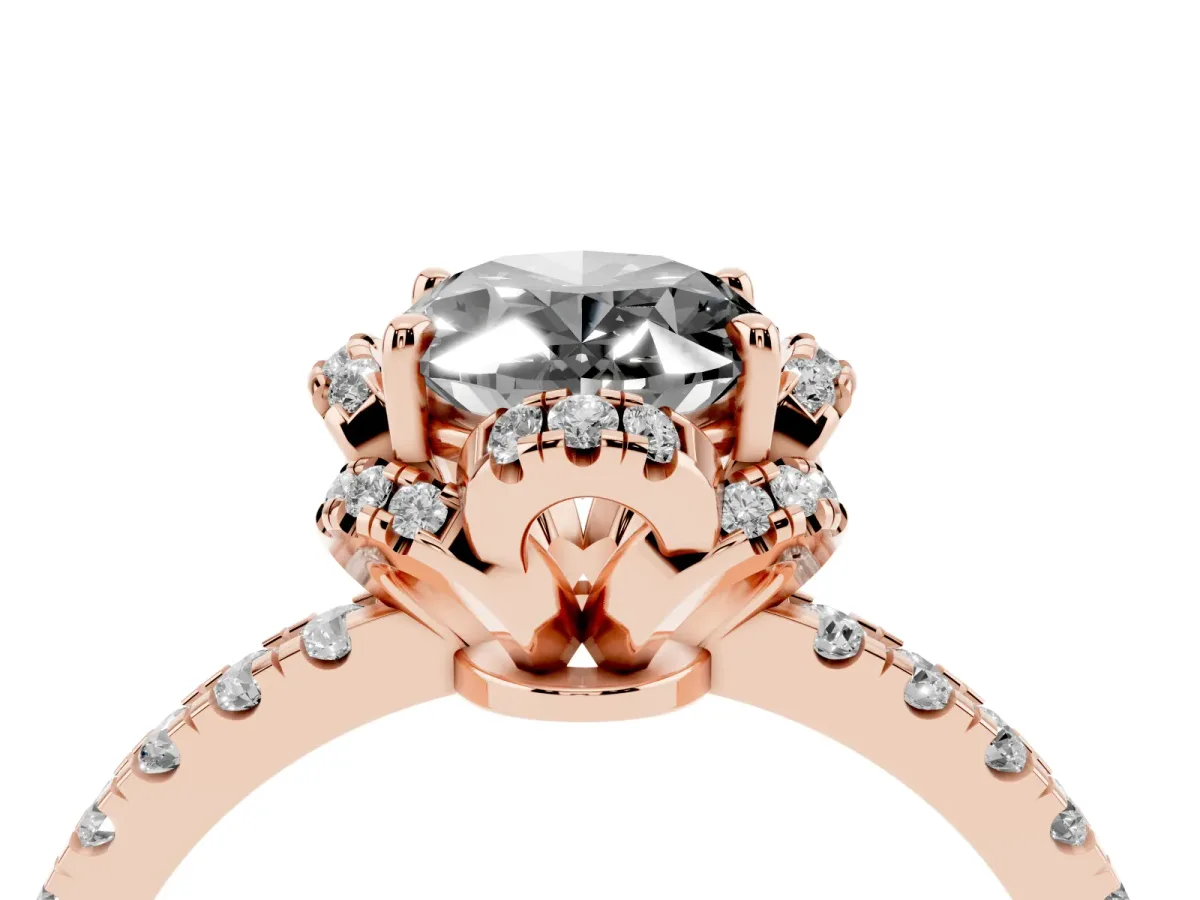 Fancy Black Oval Cut Diamond Halo Pave Band with Four-Prong Setting Rose gold