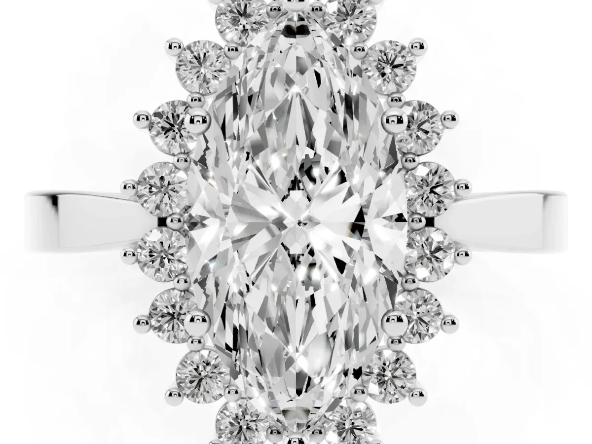 Marquise Cut Cut Diamond Halo Ring with Round Brilliant Halo and Solitaire Band White gold