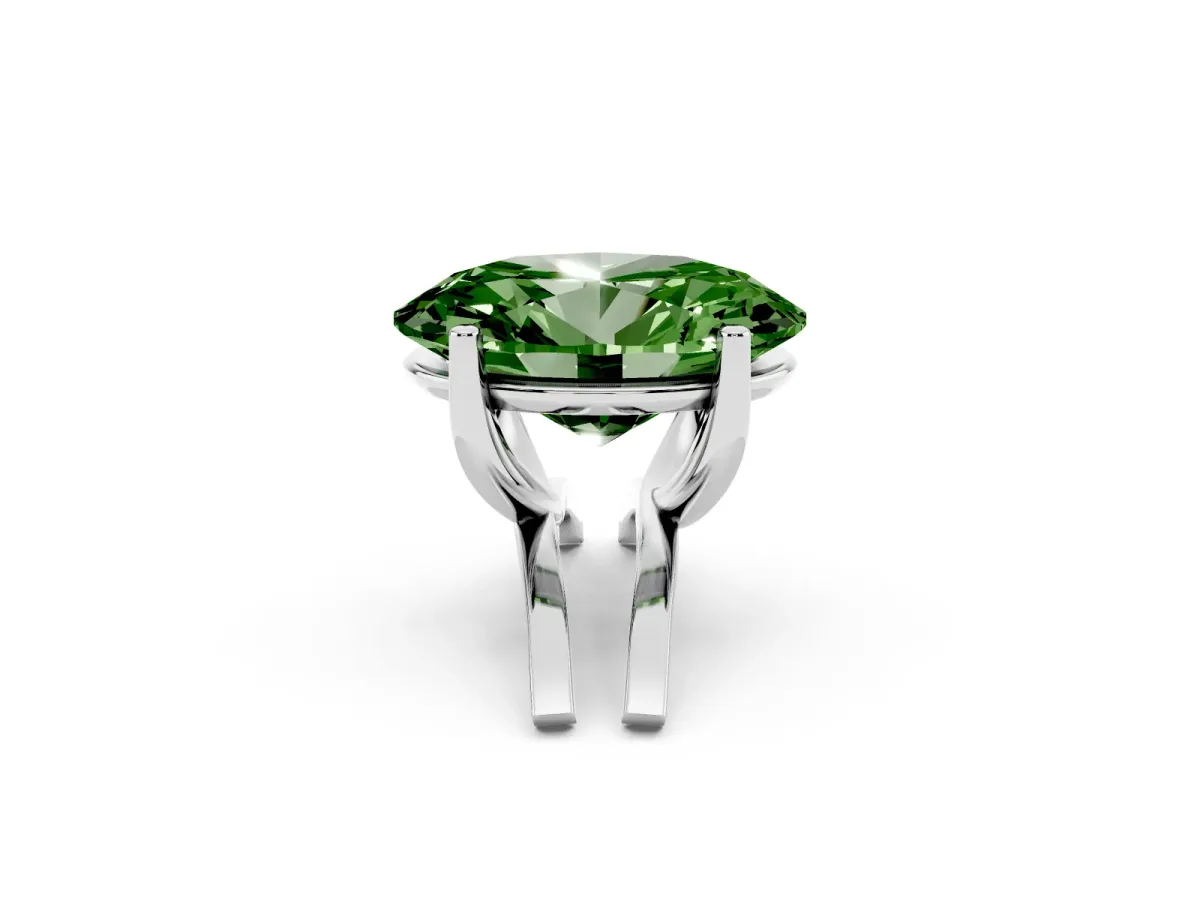 Fancy Green Oval Cut Cut Diamond Solitaire Engagement Ring with Tapered Plain Band and Four-Prong Setting Silver