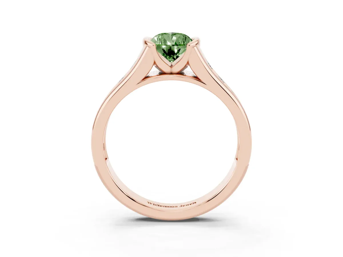 Fancy Green Pear Cut Solitaire Bezel-Set Diamond Ring with Channel-Set Band Rose gold