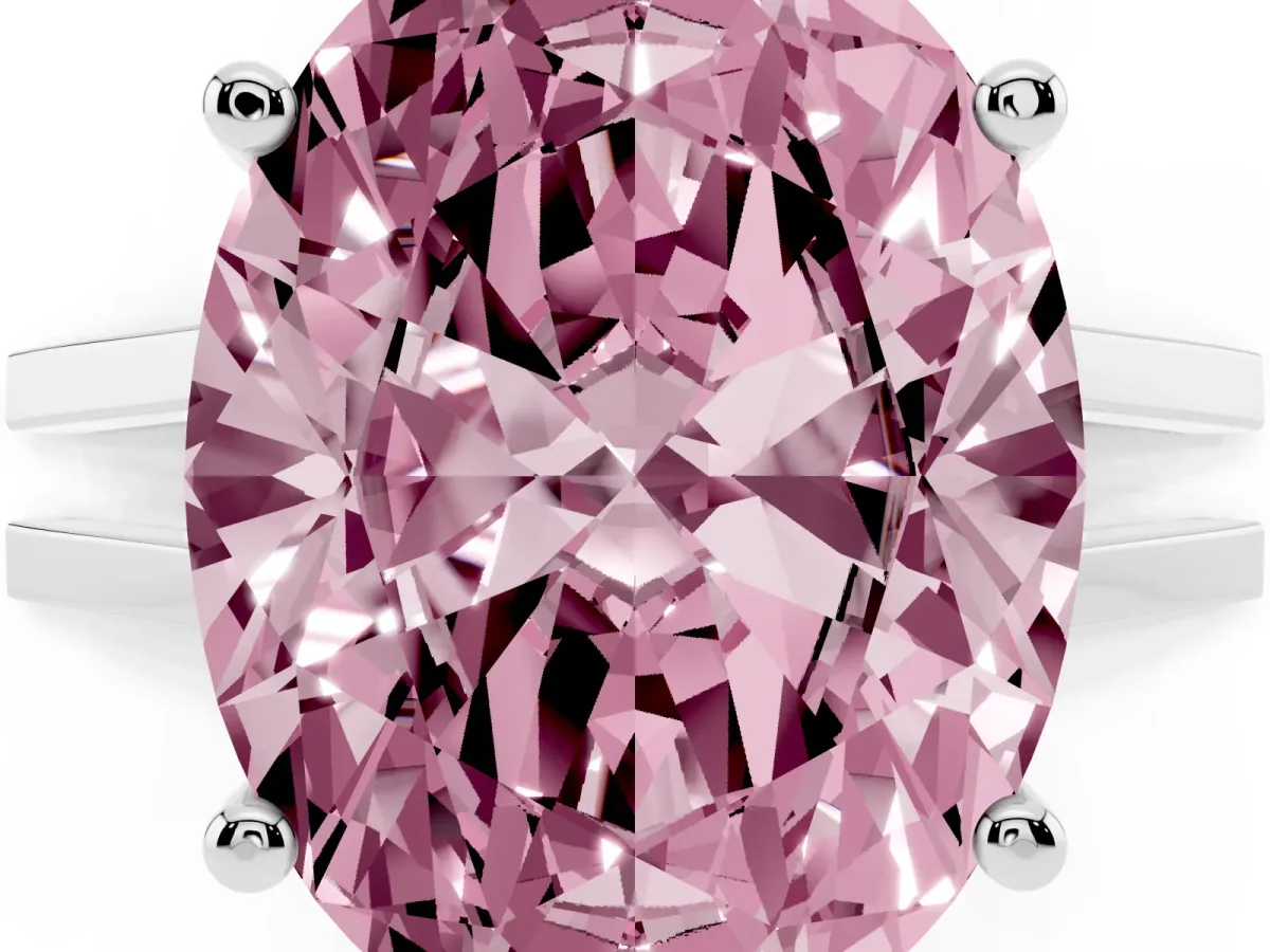 Fancy Pink Oval Cut Cut Diamond Solitaire Engagement Ring with Tapered Plain Band and Four-Prong Setting Silver