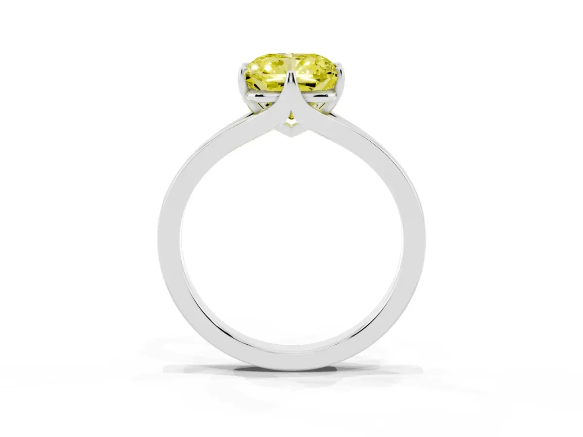 Fancy Yellow Cushion Cut Solitaire Diamond Ring with Six-Prong Setting and Tapered Band Silver