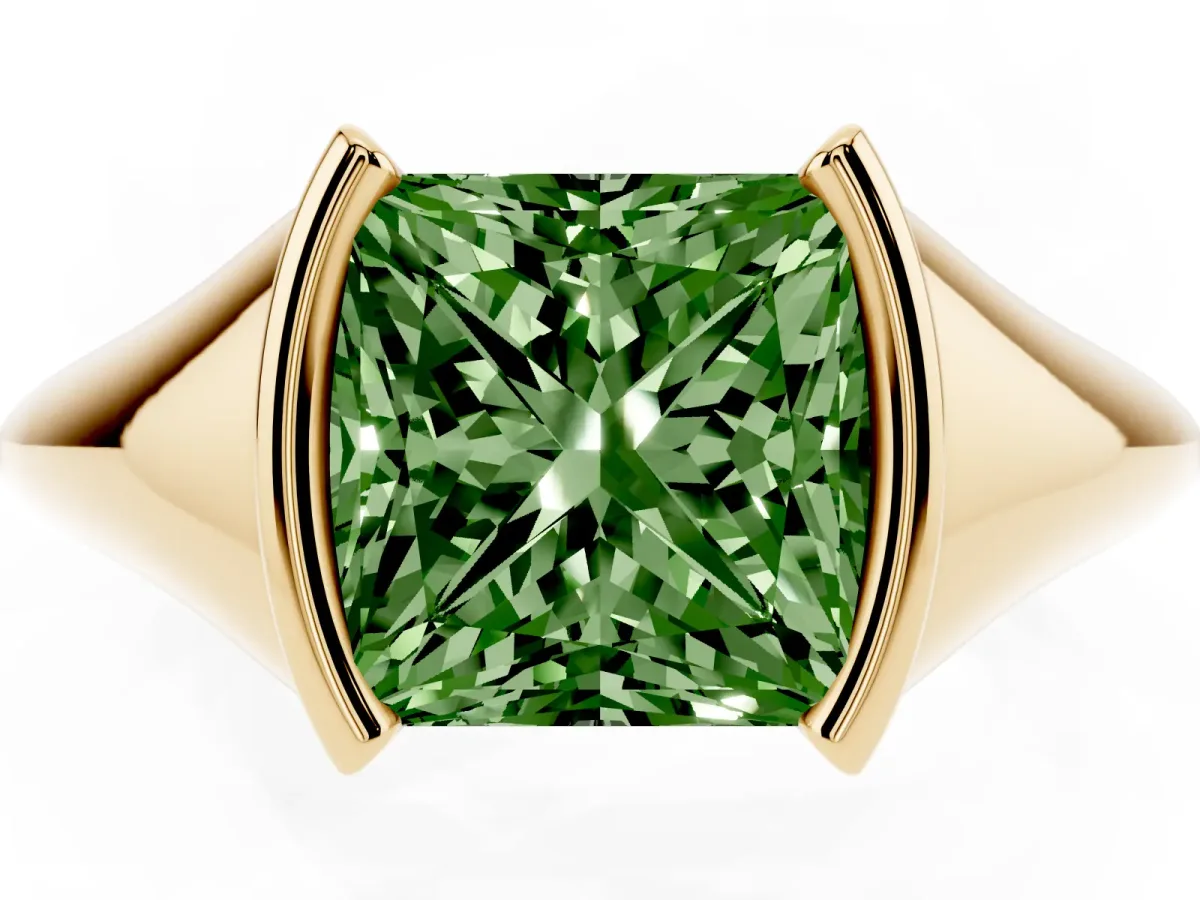 Fancy Green Princess Cut Solitaire Tension Set Diamond Ring Yellow gold