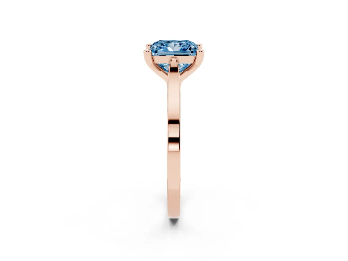 Fancy Blue Princess Cut Solitaire Diamond Ring with Four-Prong Setting and Tapered Band Rose gold