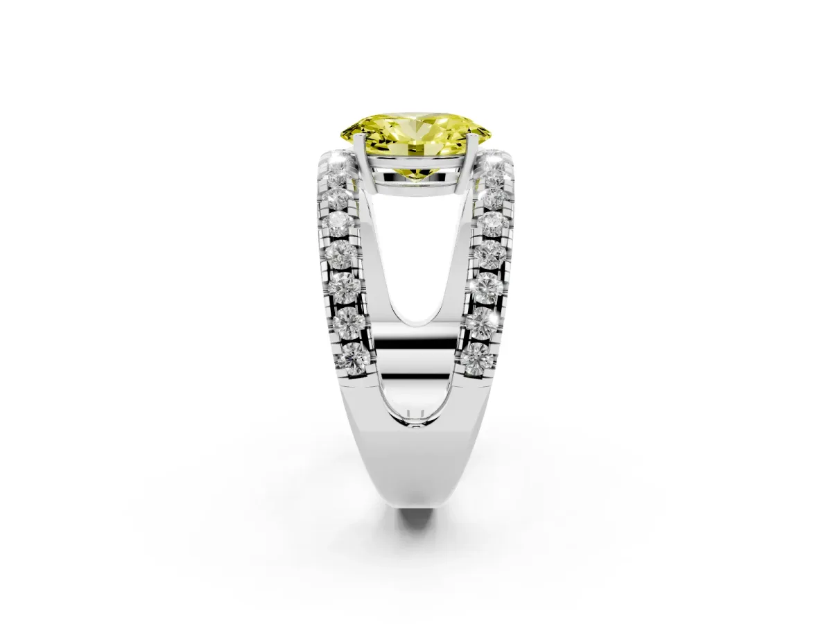 Fancy Yellow Oval Cut Solitaire Split Shank Pave Diamond Ring Silver