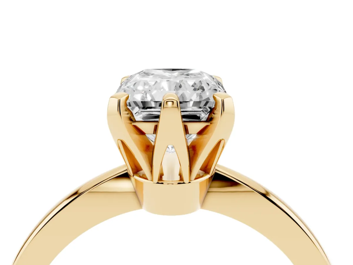 Radiant Cut Solitaire Engagement Ring with Six-Prong Setting and Tapered Band Yellow gold