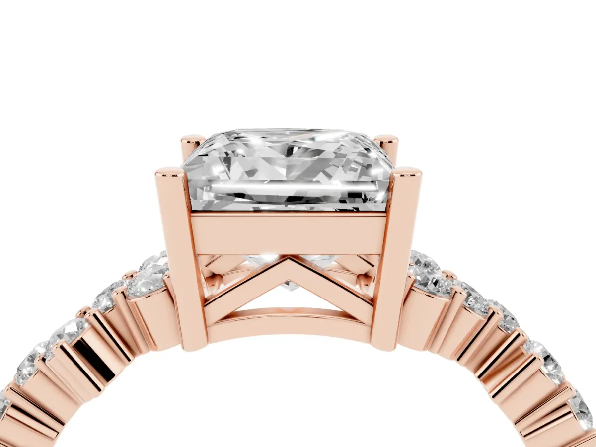 Princess Cut Diamond Scattered Round Accent Ring with Prong Setting Rose gold