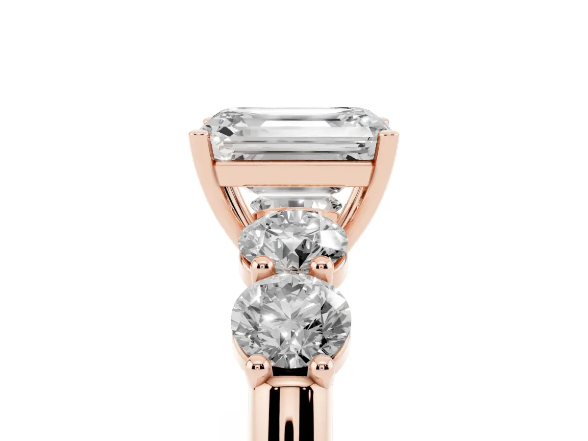 Emerald Cut Cut Five-Stone Prong Set Diamond Ring with Classic Band Rose gold