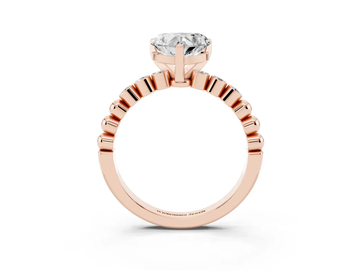 Heart Cut Solitaire Bezel Accent Diamond Engagement Ring with Beaded Band and Four-Prong Setting Rose gold