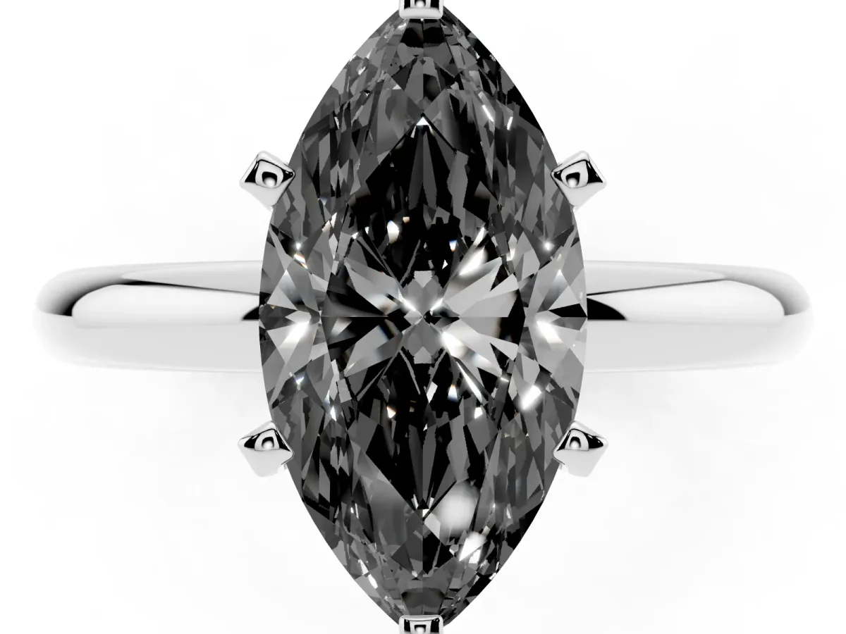 Fancy Black Marquise Cut Diamond Solitaire Engagement Ring with Round Band and Four-Prong Setting Platinum