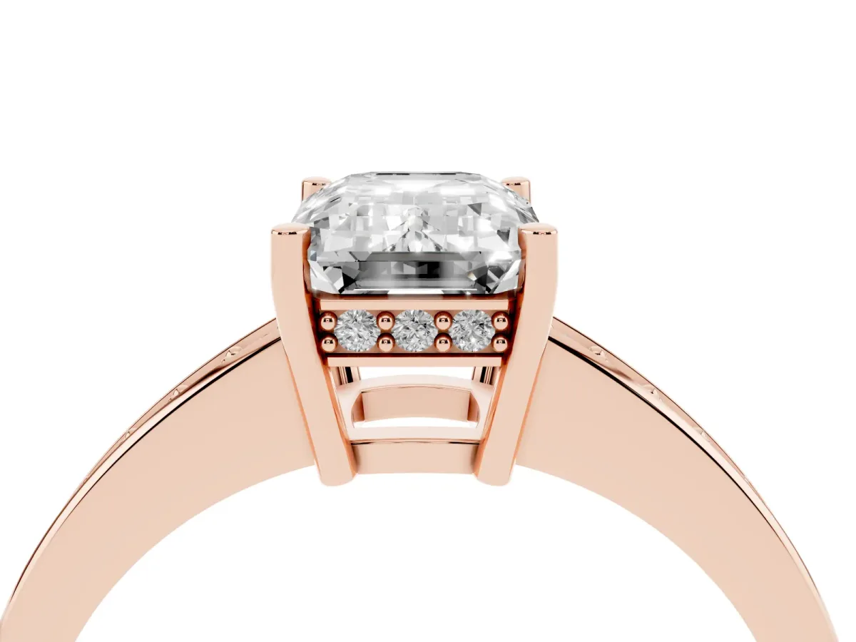 Emerald Cut Solitaire Pavé Band Prong Setting Ring Rose gold