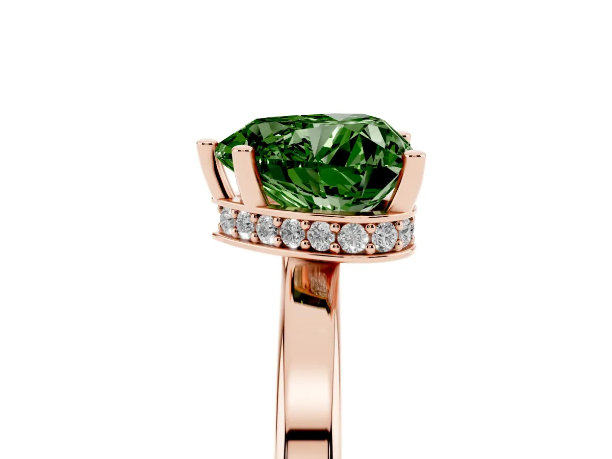 Fancy Green Heart Cut Cut Solitaire Engagement Ring with Four-Prong Setting on a Classic Band Rose gold