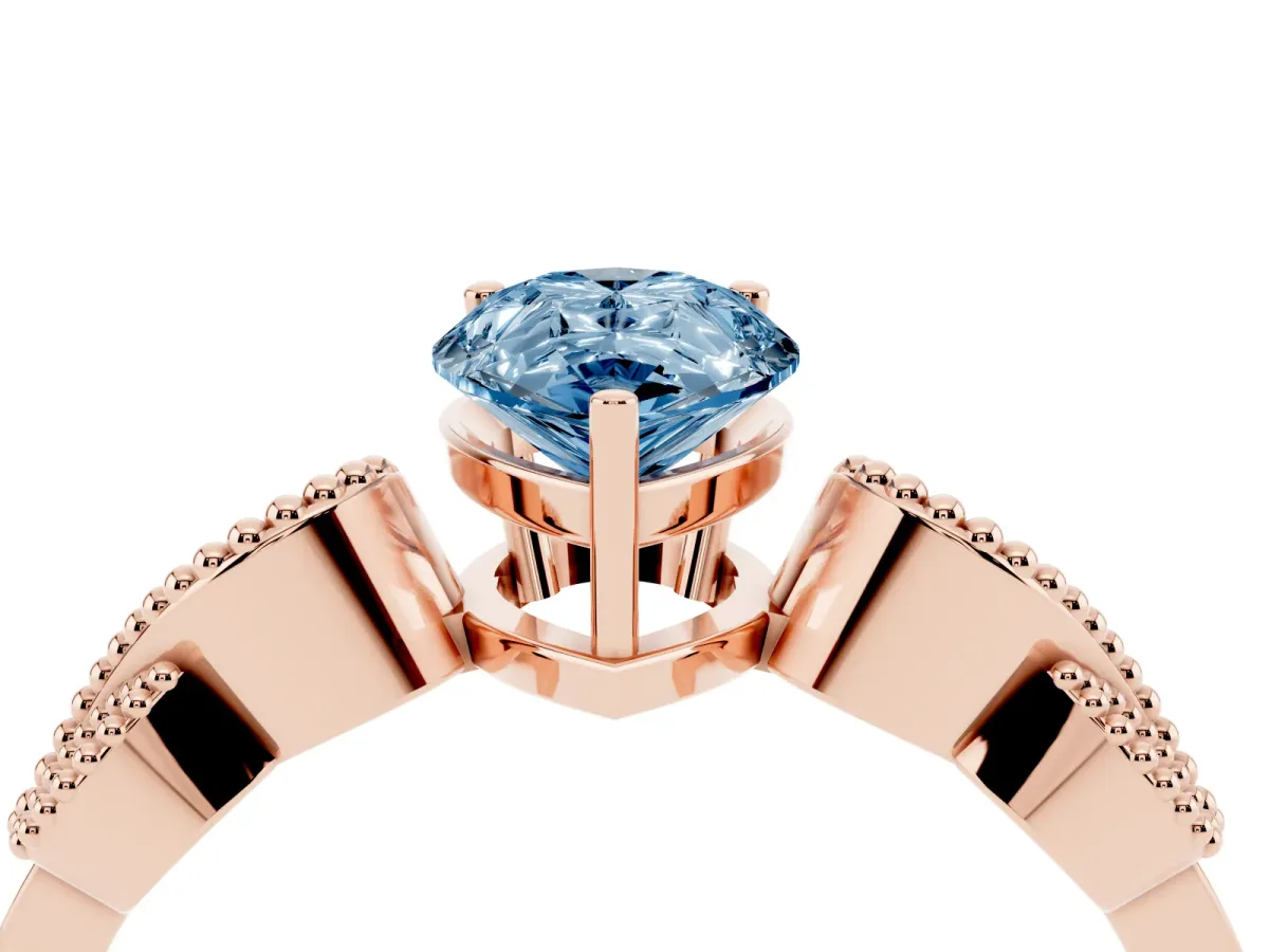 Fancy Blue Pear Cut Solitaire Milgrain Leaf Band with Prong Setting Rose gold