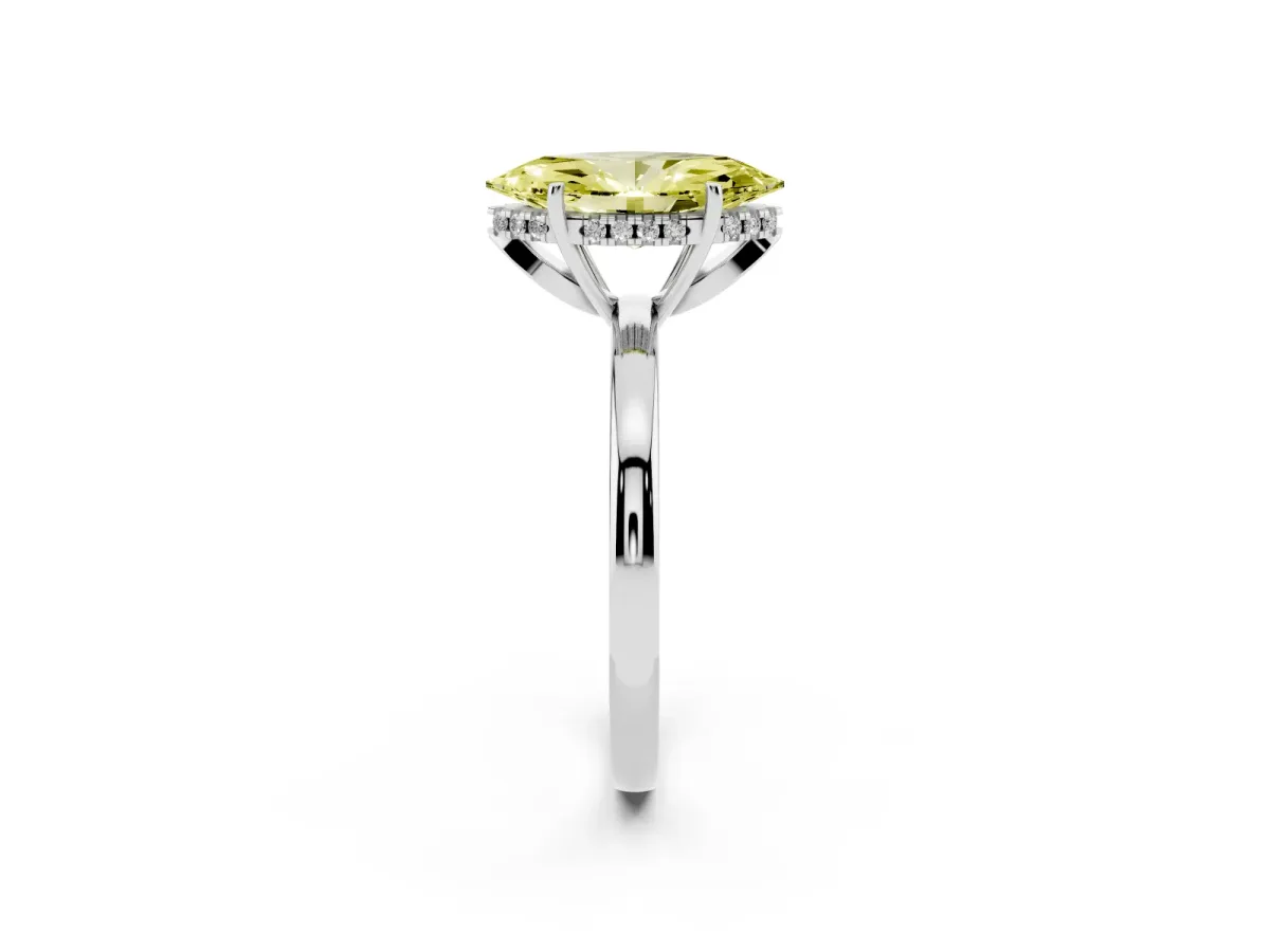 Fancy Yellow Marquise Cut Solitaire Diamond Ring with Prong Setting and Plain Band Silver