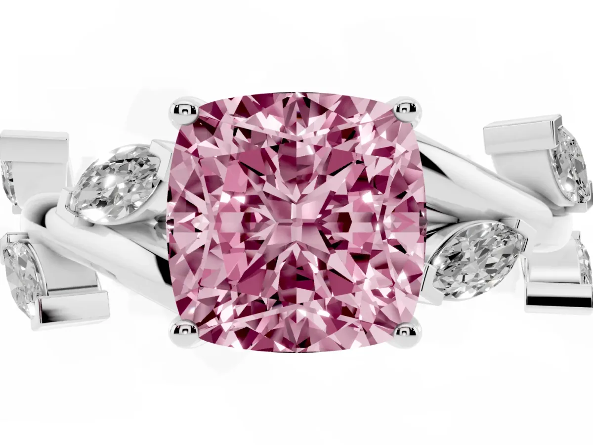 Fancy Pink Cushion Cut Solitaire Twisted Band Marquise Accent Prong Setting Ring Silver