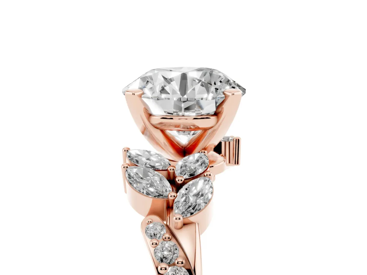 Round Cut Solitaire Marquise Twist Band with Six-Prong Setting Rose gold