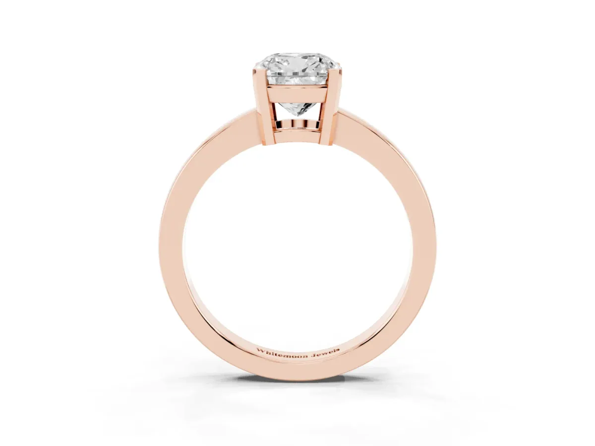 Cushion Cut Cut Solitaire Ring with Four-Prong Setting and Classic Band Rose gold