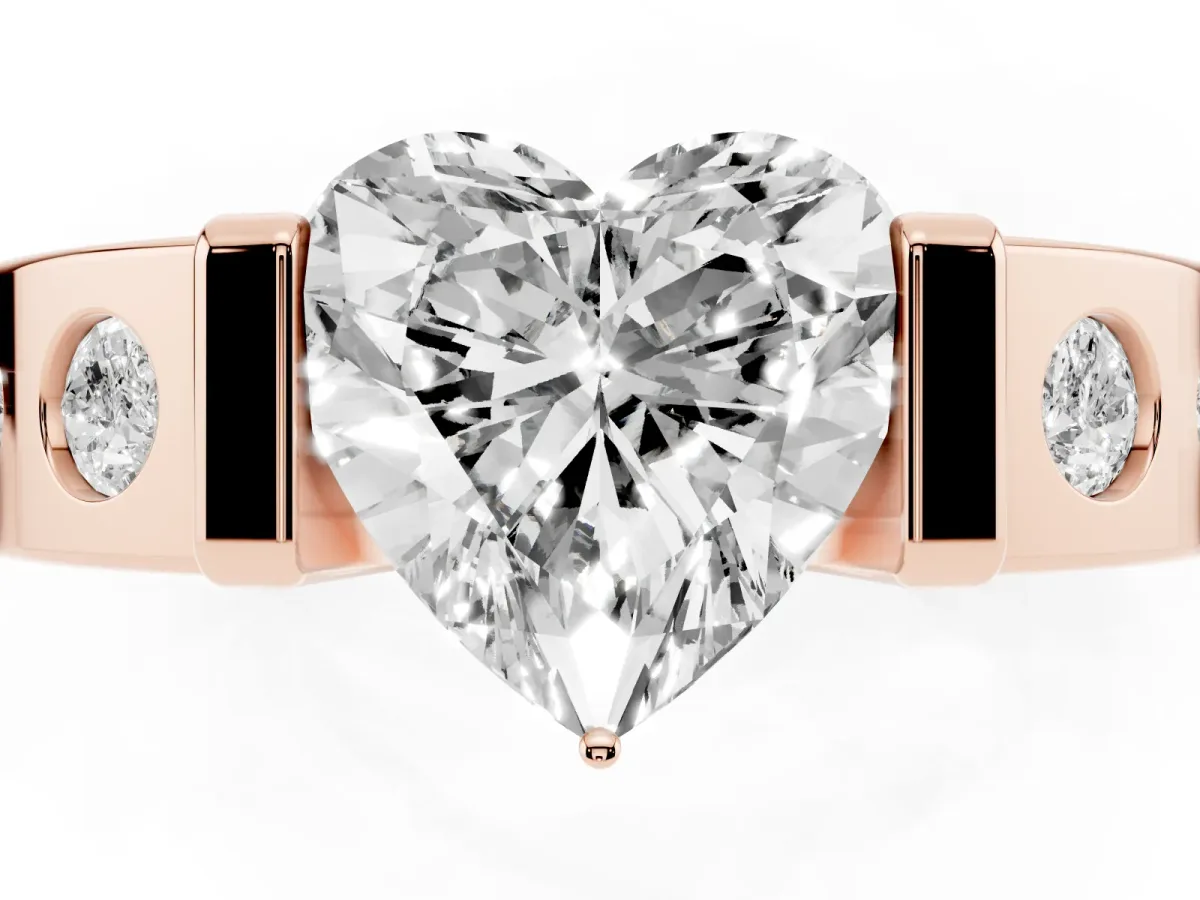 Heart Cut Brilliant Channel-Set Diamond Ring with Bezel Prong Setting Rose gold