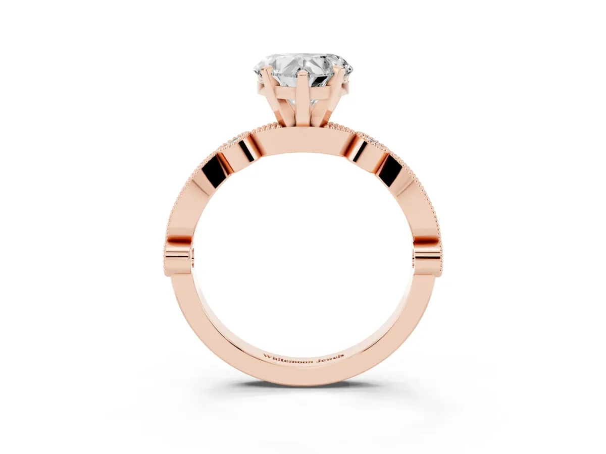 Heart Cut Milgrain Bezel Diamond Engagement Ring with Solitaire Prong Setting Rose gold