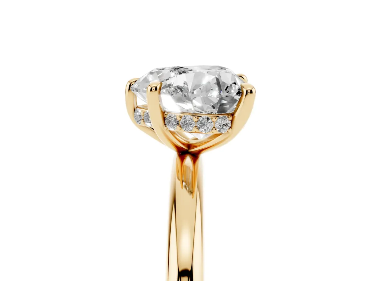 Heart Cut Diamond Solitaire Ring with Thin Band and Four-Prong Setting Yellow gold