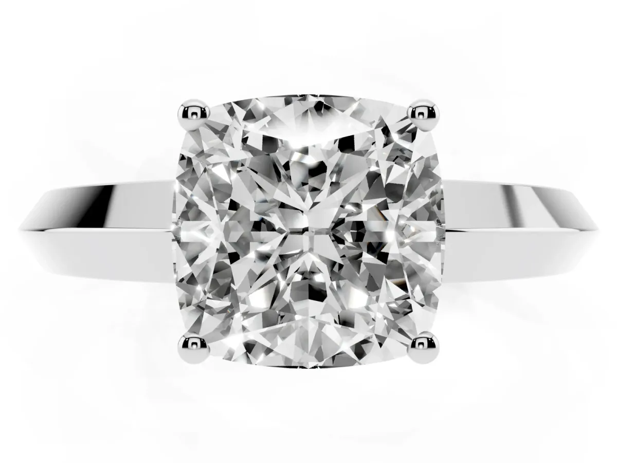 Cushion Cut Cut Solitaire Engagement Ring with Flat Band and Four-Prong Setting Silver