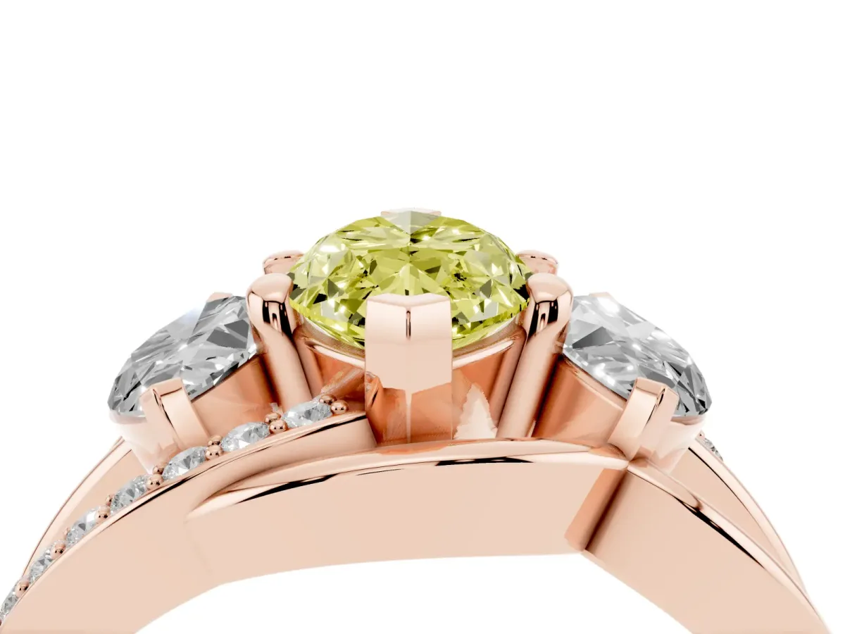 Fancy Yellow Three-Stone Marquise Cut Cut Diamond Split Shank Prong Set Ring Rose gold