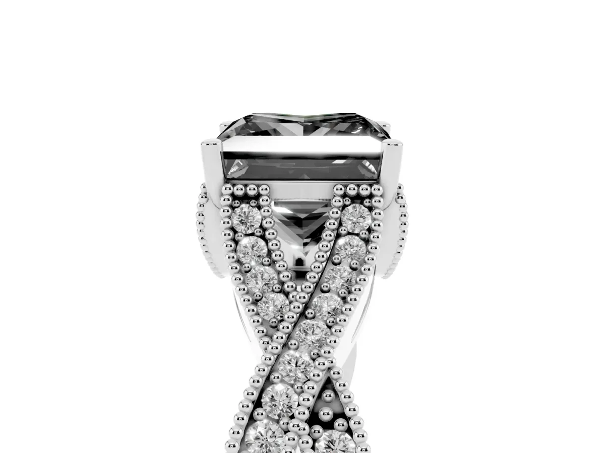 Fancy Black Princess Cut Cut Diamond Twisted Band with Milgrain Pave Setting and Four-Prong Setting Silver