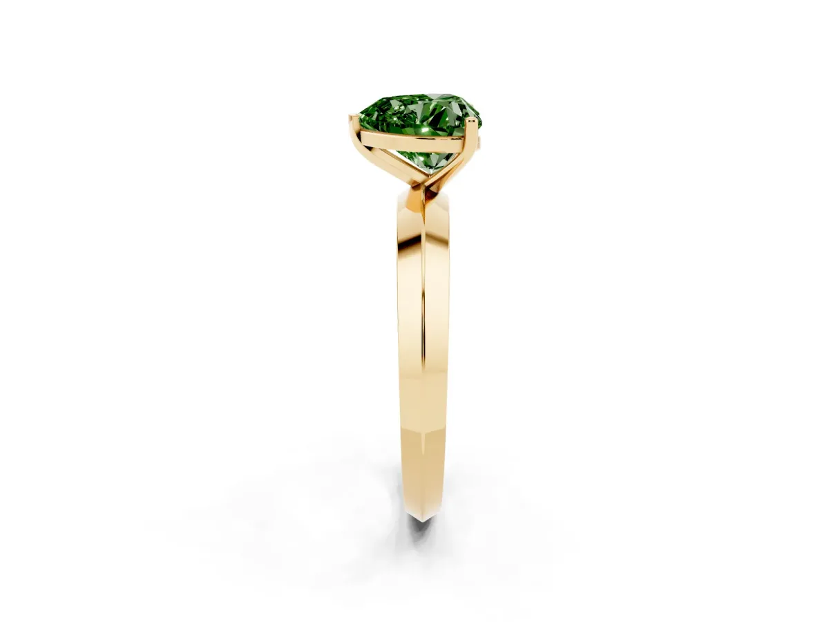 Fancy Green Heart Cut Cut Solitaire Engagement Ring with Flat Band and Four-Prong Setting Yellow gold
