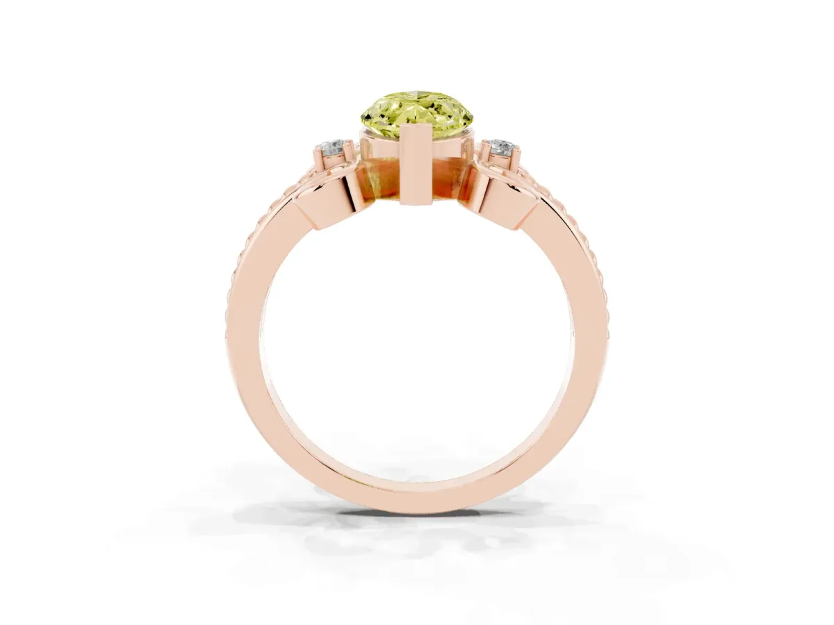 Fancy Yellow Marquise Cut Solitaire Twisted Band Scroll Prong Ring Rose gold