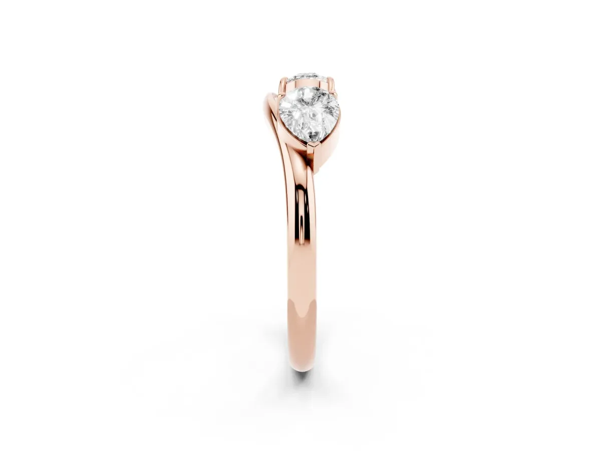 Two-Stone Pear Diamond Bypass Ring with Prong Setting Rose gold
