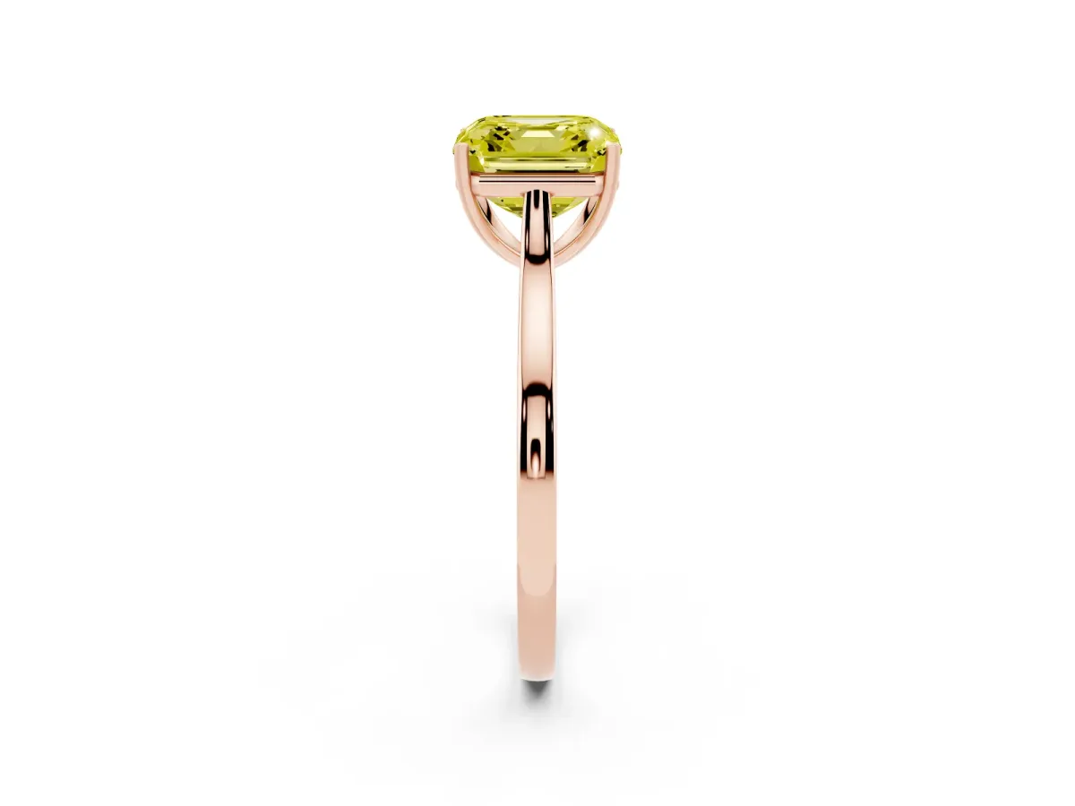 Fancy Yellow Asscher Cut Solitaire Heart Prong Engagement Ring with Tapered Band Rose gold
