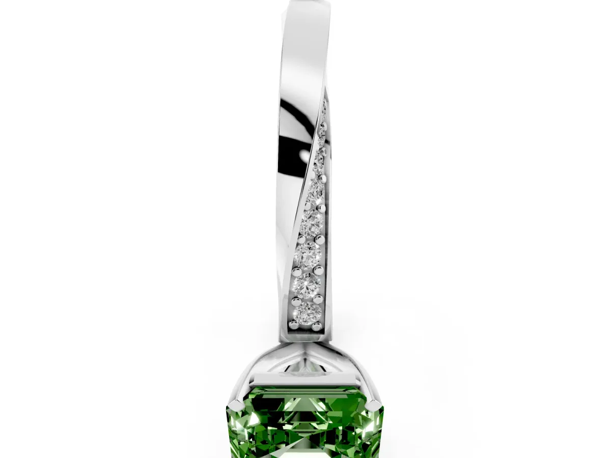 Fancy Green Asscher Cut Diamond Engagement Ring with Side Stone Accents and Four-Prong Setting Platinum