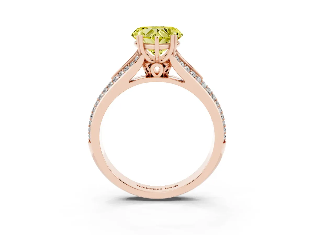 Fancy Yellow Heart Cut Diamond Split Shank Engagement Ring with Pavé Band Rose gold