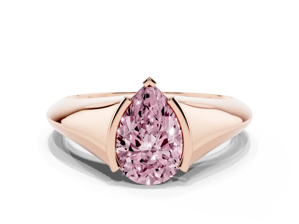 Fancy Pink Pear Cut Solitaire Tension Set Diamond Ring Rose gold