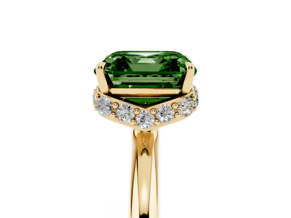 Fancy Green Asscher Cut Brilliant Solitaire Engagement Ring with Six-Prong Setting and Classic Band Yellow gold