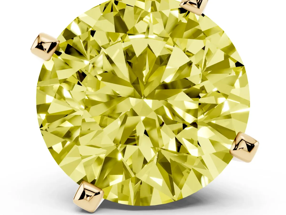 Fancy Yellow Round Cut Diamond Solitaire Ring with Prong Setting and Classic Band Yellow gold