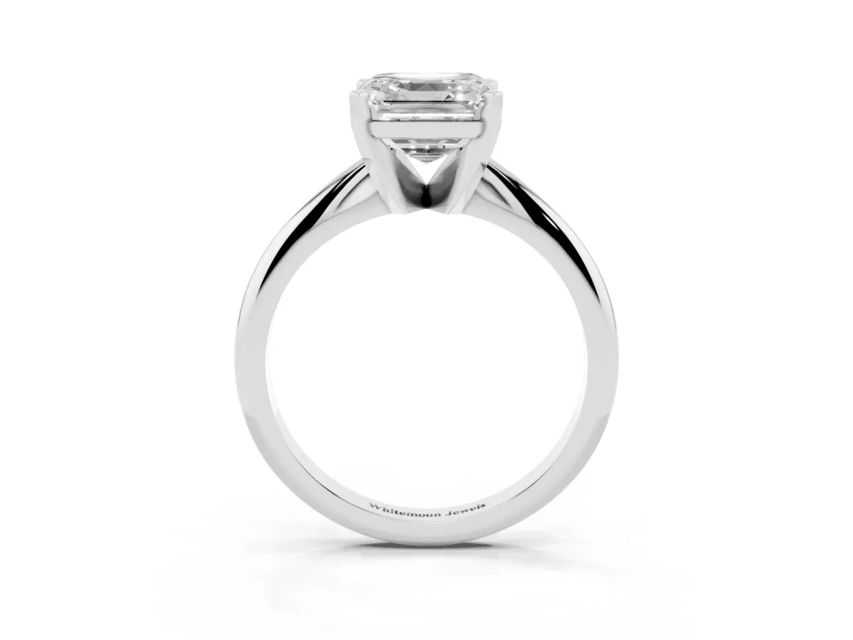 Asscher Cut Cut Solitaire Ring with Four-Prong Setting on a Classic Band Silver