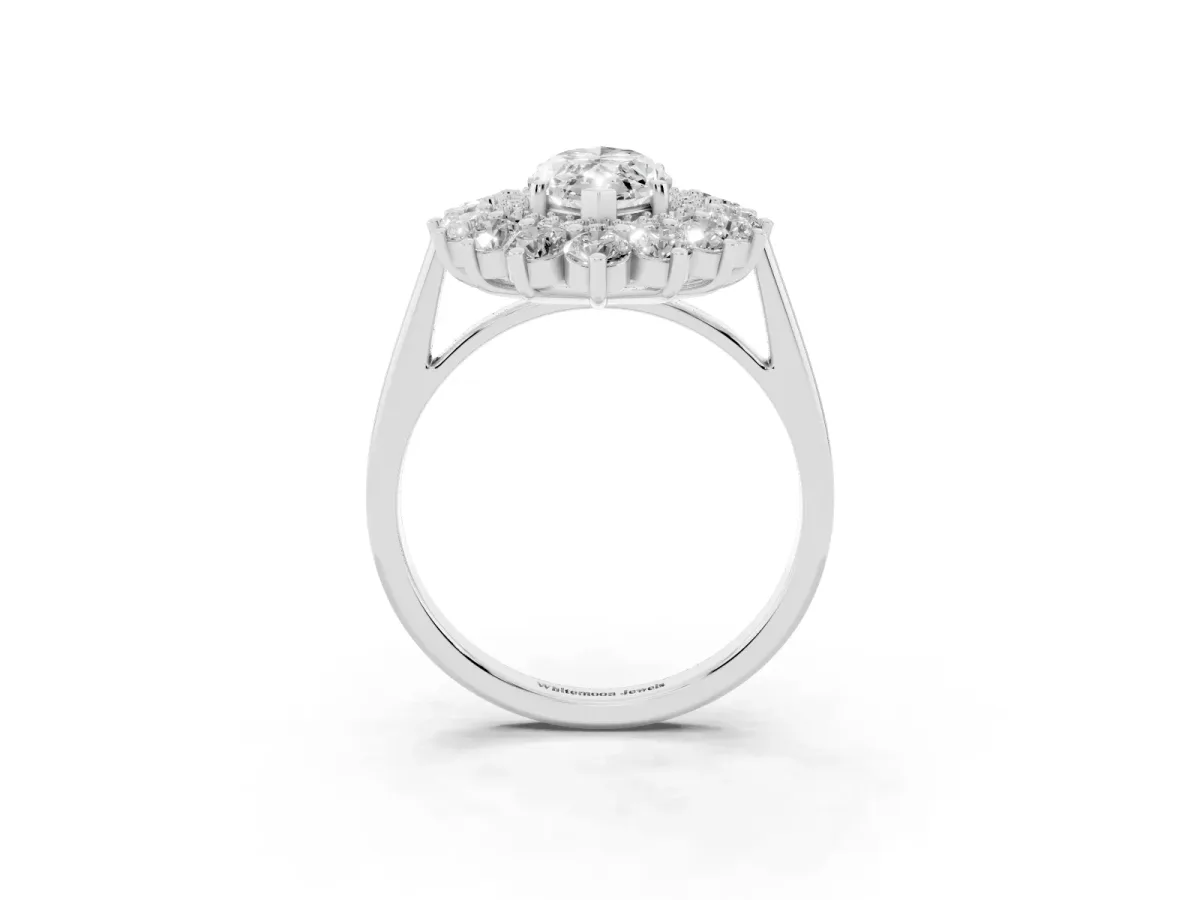 Marquise Cut Diamond Floral Double Halo Engagement Ring with Prong Setting Platinum