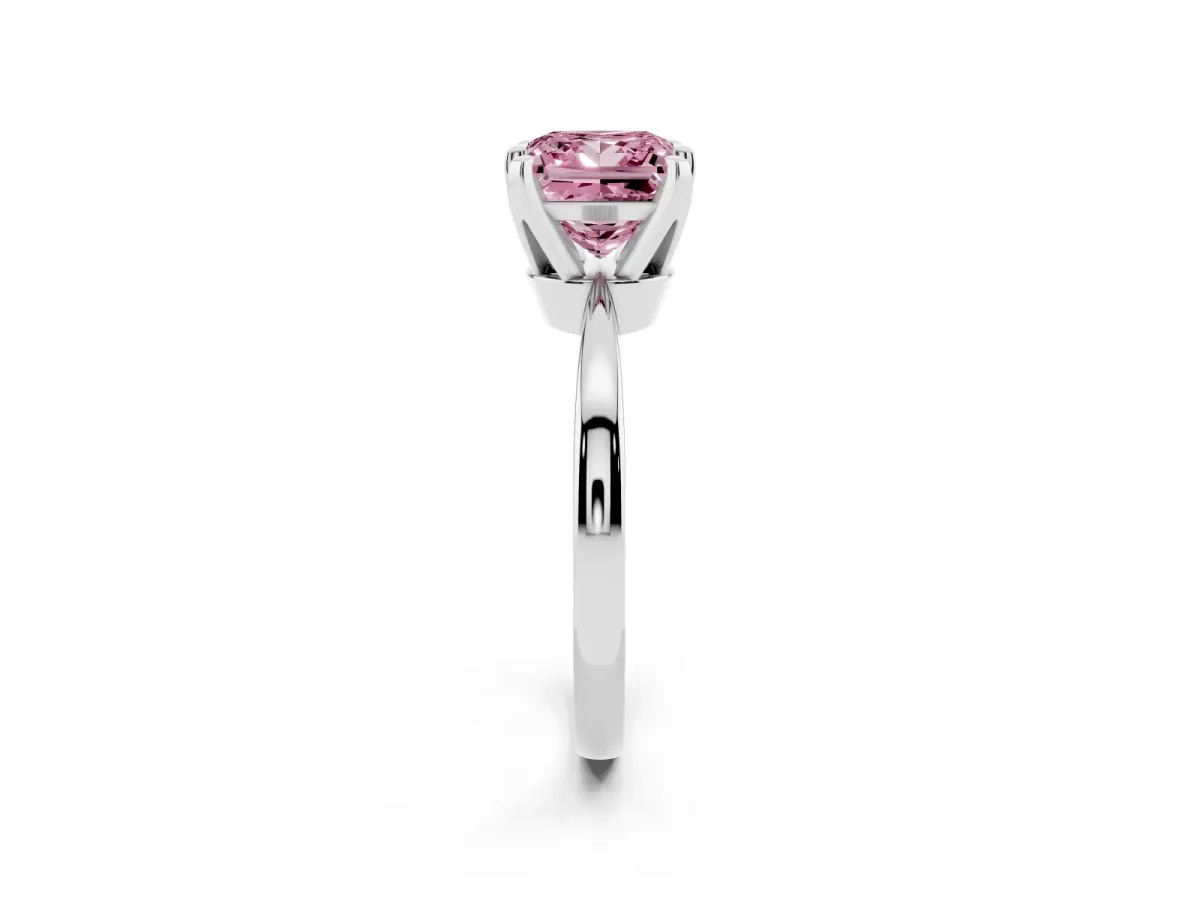 Fancy Pink Princess Cut Solitaire Engagement Ring with Six-Prong Setting and Tapered Band Silver