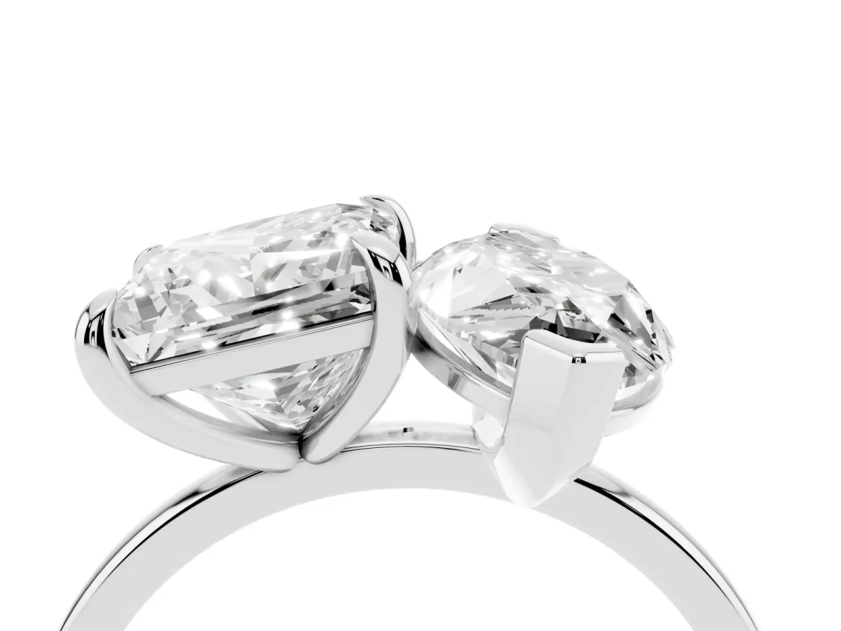 Marquise and Princess Toi Moi Ring with Prong Setting and Plain Band Silver