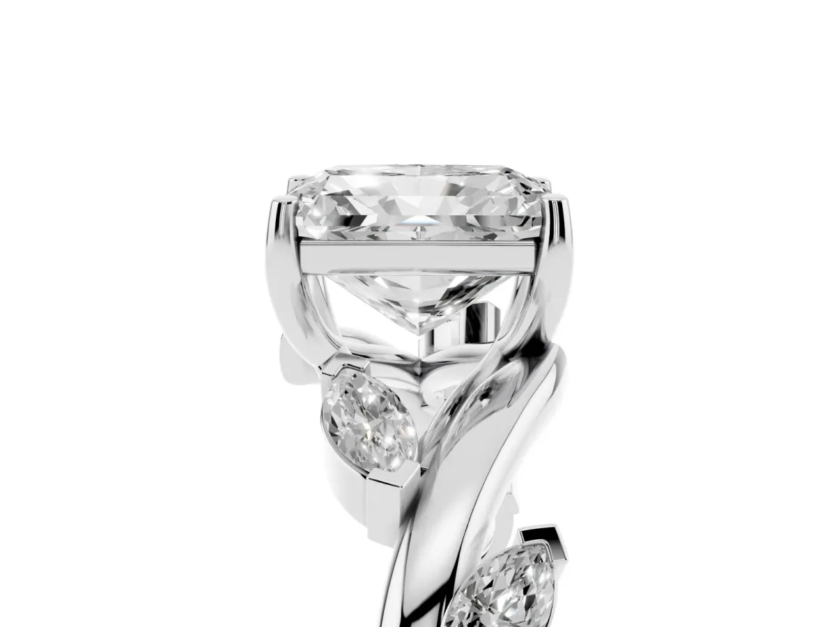Radiant Cut Solitaire Twisted Band Marquise Accent Prong Setting Ring Platinum