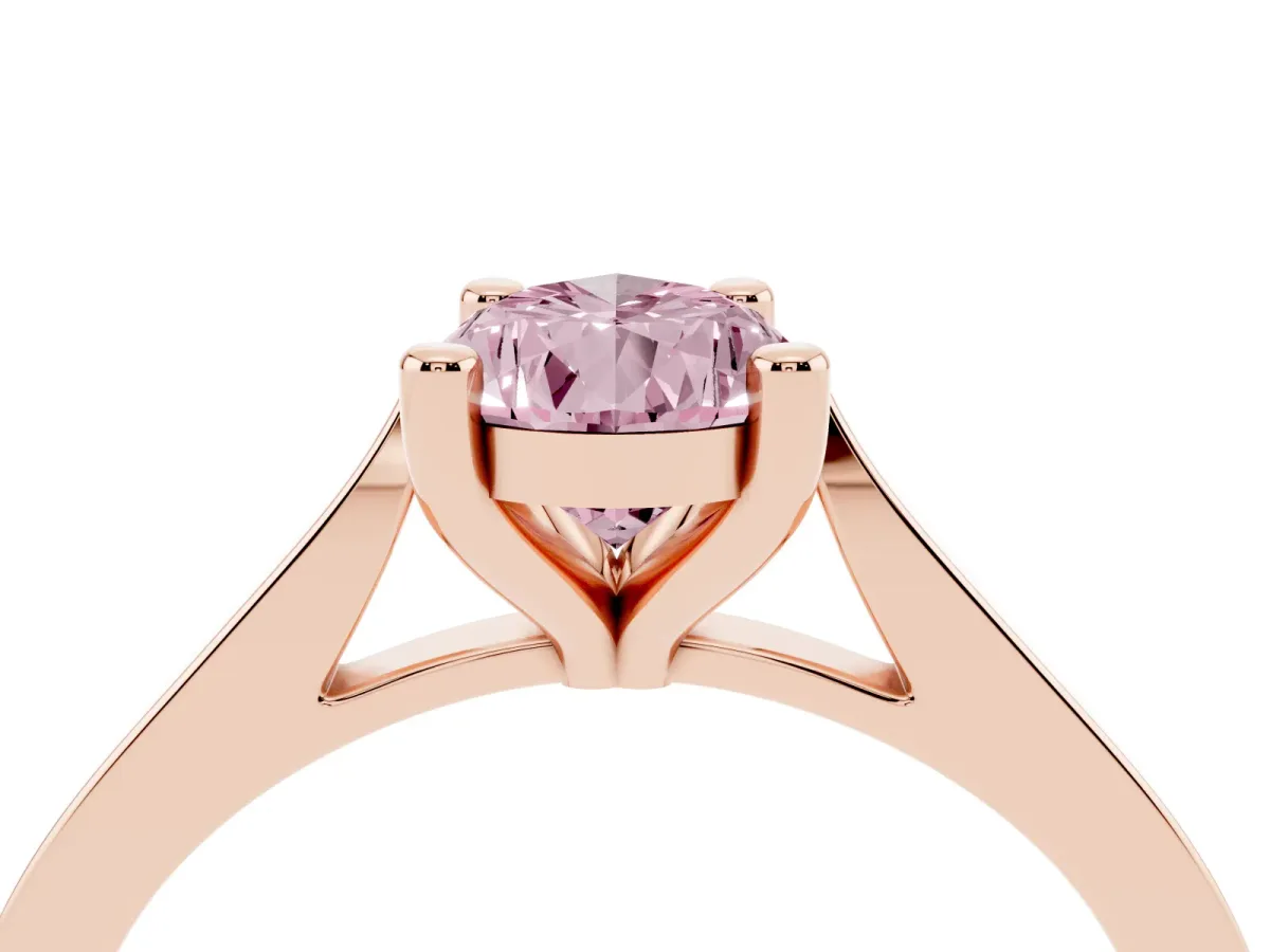 Fancy Pink Pear Cut Solitaire Diamond Ring with Four-Prong Setting and Tapered Band Rose gold